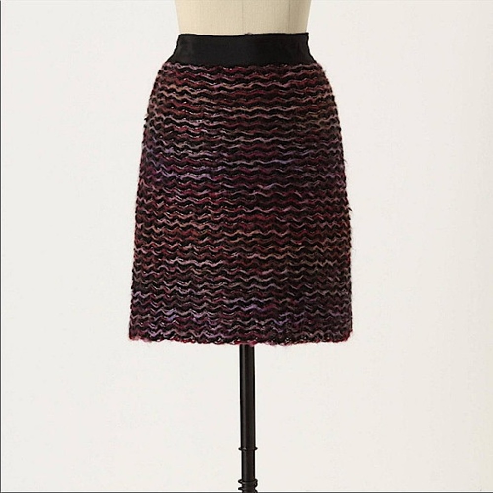 ANTHROPOLOGIE Knitted & Knotted Violet Vibrations skirt mohair wool 0 like new